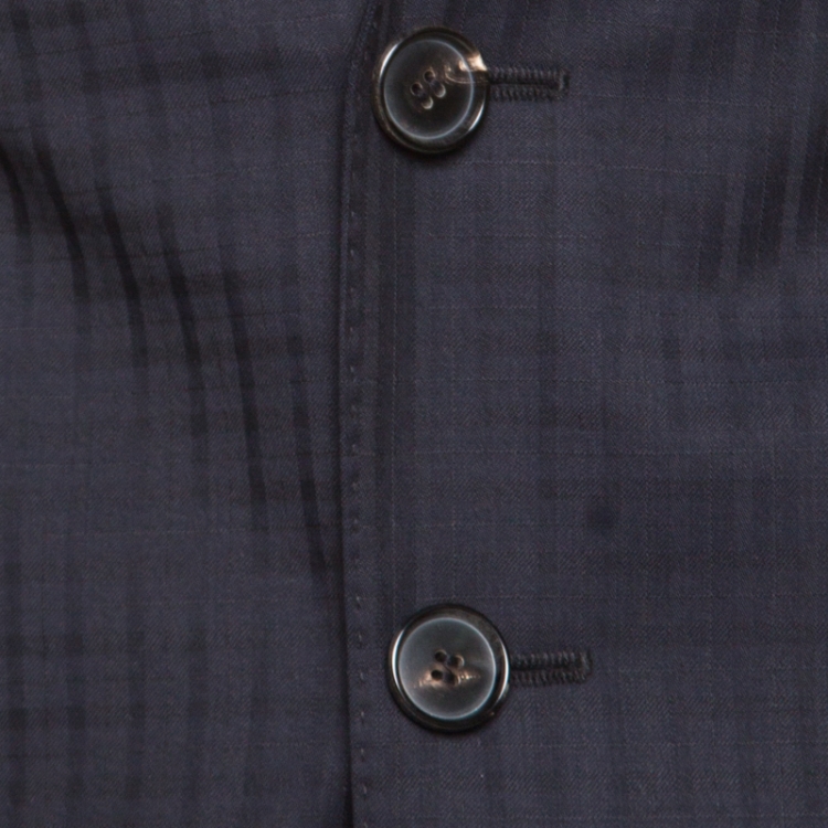 Pre Owned Boss By Hugo Boss Navy Blue Self Checked Wool Tailored Suit M