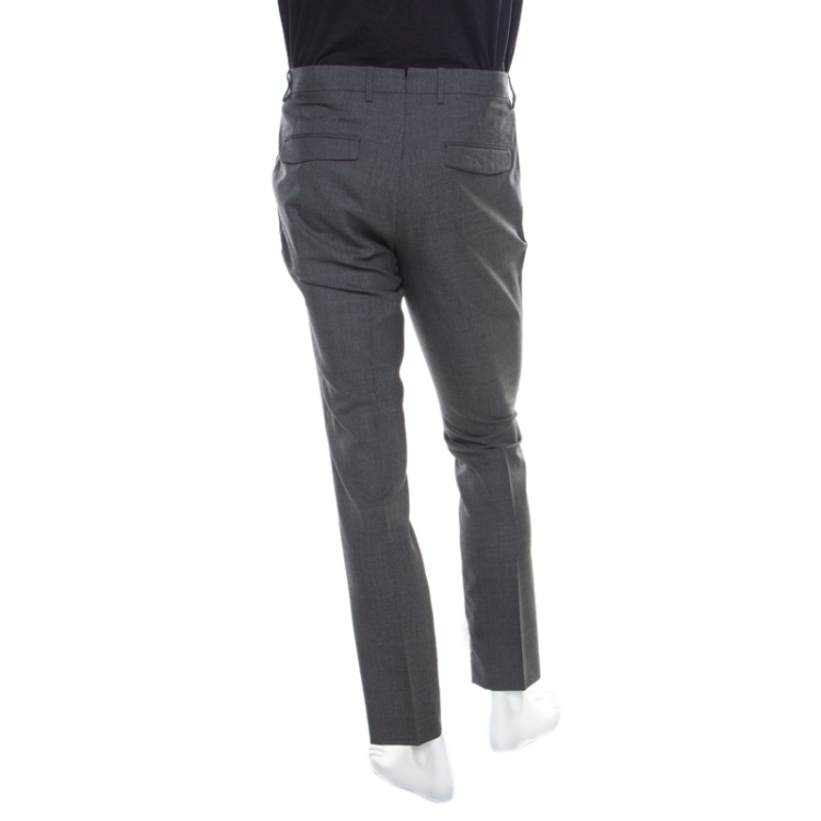 Pre Owned Boss By Hugo Boss Navy Blue Checked Wool Shark4 Trousers S