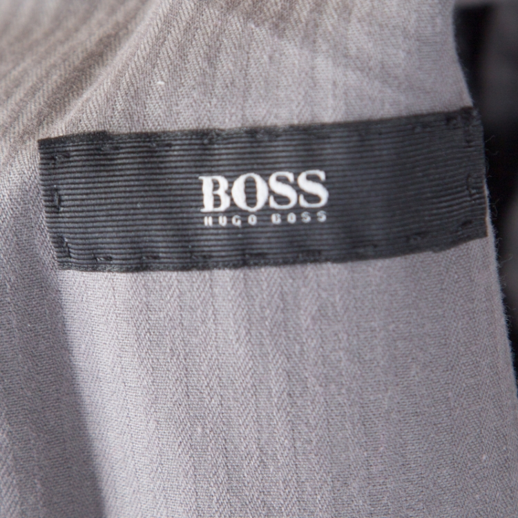 Pre Owned Boss By Hugo Boss Navy Blue Checked Wool Shark4 Trousers S