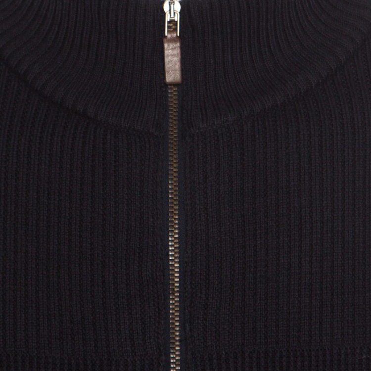 Pre Owned Boss By Hugo Boss Navy Blue Wool Zip Front Edens Sweater 2XL
