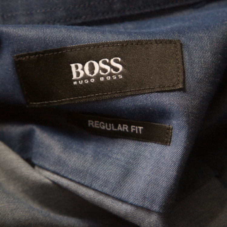 Pre Owned Boss By Hugo Boss Indigo Chambray Long Sleeve Regular Fit Shirt XL