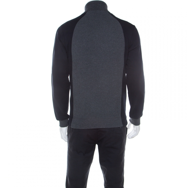 Pre Owned Boss By Hugo Boss Black & Grey Cable Knit Collar Sweatshirt M
