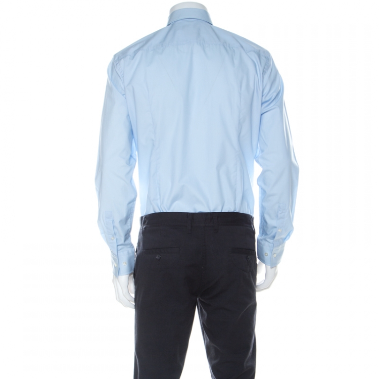 Pre Owned Boss By Hugo Boss Sky Blue Cotton Poplin Jason Slim Fit Shirt XL
