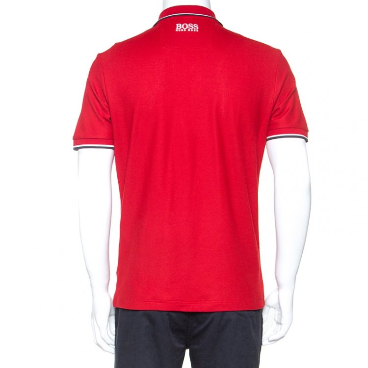 Pre Owned Boss by Hogo Boss Red Knit Modern Fit Polo T-Shirt M