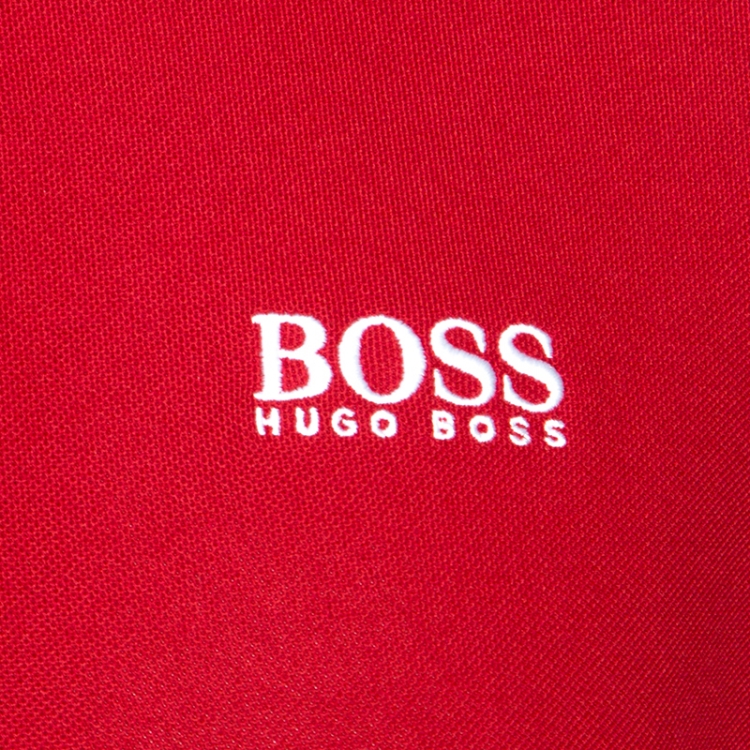 Pre Owned Boss by Hogo Boss Red Knit Modern Fit Polo T-Shirt M