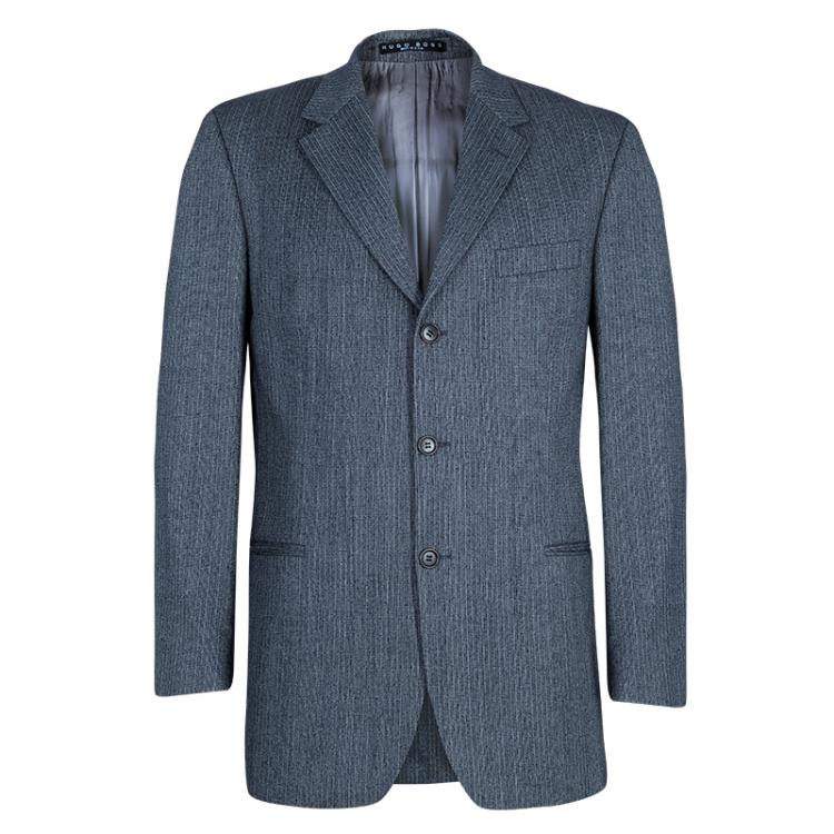 Pre Owned Boss By Hugo Boss Men's Grey Wool Striped Suit XS