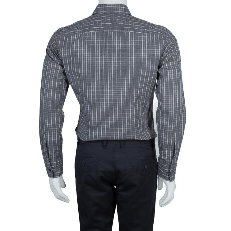 Pre Owned Boss By Hugo Boss Grey Tattersall Checked Slim Fit Cotton Shirt S