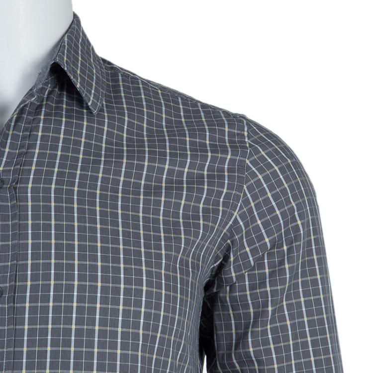 Pre Owned Boss By Hugo Boss Grey Tattersall Checked Slim Fit Cotton Shirt S
