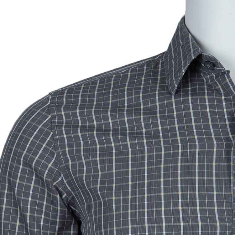 Pre Owned Boss By Hugo Boss Grey Tattersall Checked Slim Fit Cotton Shirt S