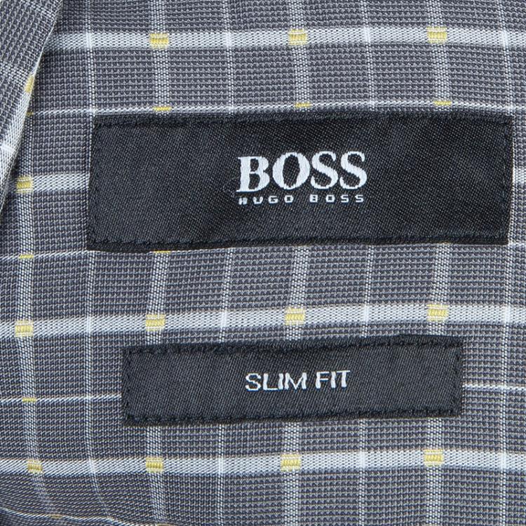 Pre Owned Boss By Hugo Boss Grey Tattersall Checked Slim Fit Cotton Shirt S