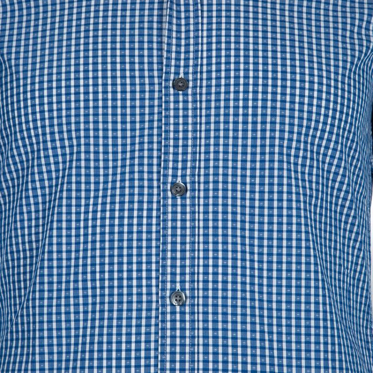 Pre Owned Boss By Hugo Boss Blue Jacquard Dobby Checked Slim Fit Cotton Shirt S