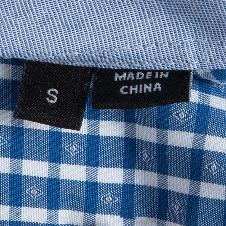 Pre Owned Boss By Hugo Boss Blue Jacquard Dobby Checked Slim Fit Cotton Shirt S