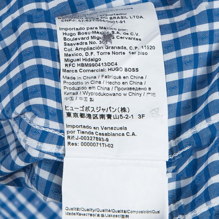 Pre Owned Boss By Hugo Boss Blue Jacquard Dobby Checked Slim Fit Cotton Shirt S