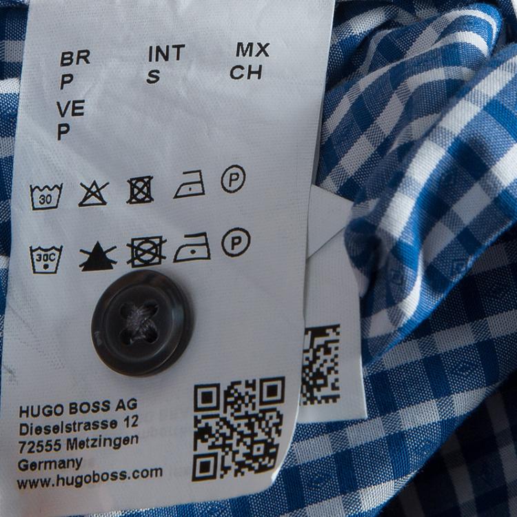 Pre Owned Boss By Hugo Boss Blue Jacquard Dobby Checked Slim Fit Cotton Shirt S