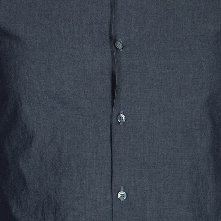 Pre Owned Boss By Hugo Boss Grey Contrast Collar and Cuff Slim Fit Cotton Shirt S