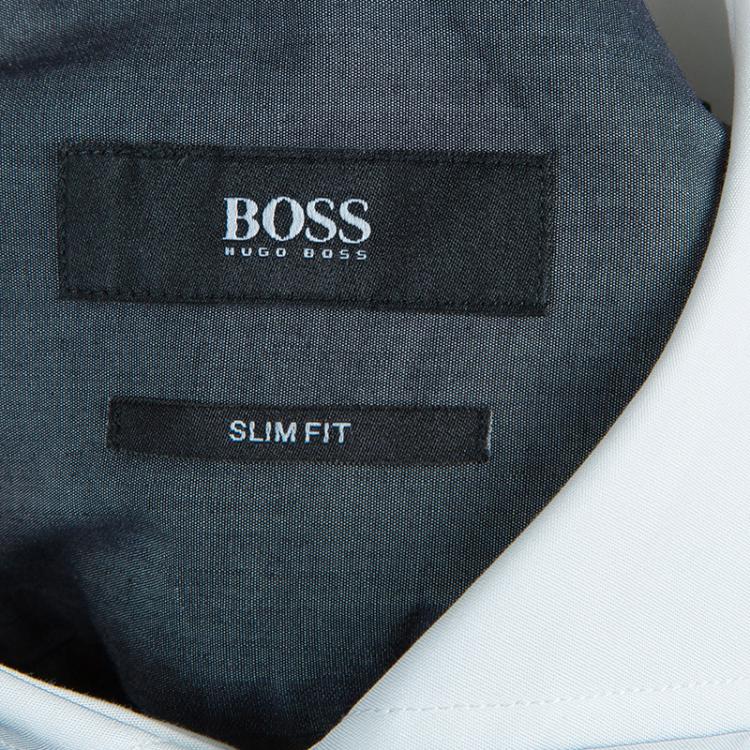 Pre Owned Boss By Hugo Boss Grey Contrast Collar and Cuff Slim Fit Cotton Shirt S