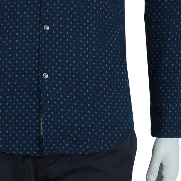 Pre Owned Boss By Hugo Boss Navy Dot Print Slim Fit Cotton Shirt S