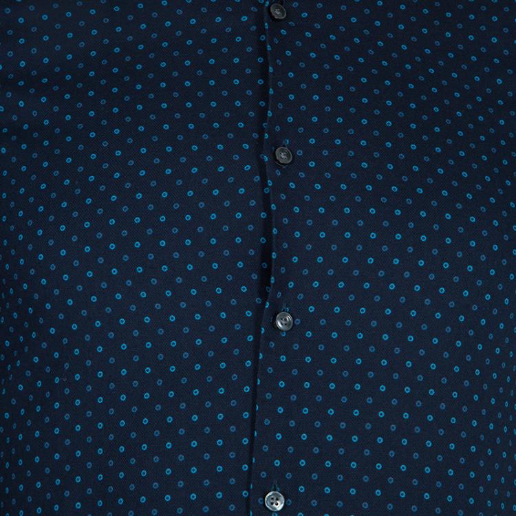 Pre Owned Boss By Hugo Boss Navy Dot Print Slim Fit Cotton Shirt S