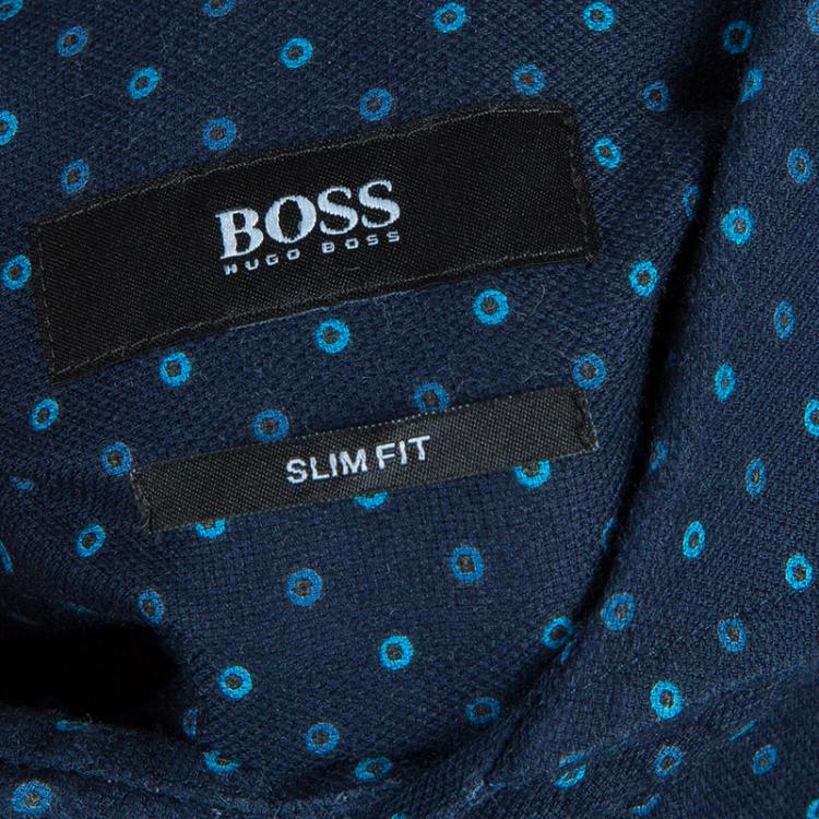 Pre Owned Boss By Hugo Boss Navy Dot Print Slim Fit Cotton Shirt S