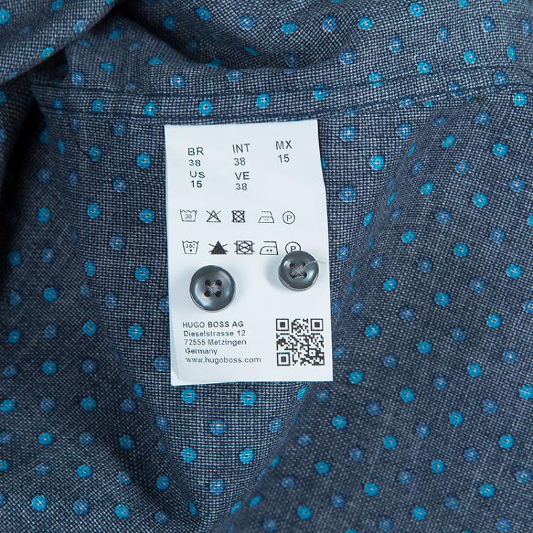 Pre Owned Boss By Hugo Boss Navy Dot Print Slim Fit Cotton Shirt S