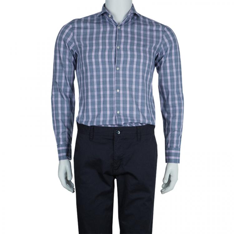 Pre Owned Boss By Hugo Boss Grey Checked Slim Fit Cotton Shirt S
