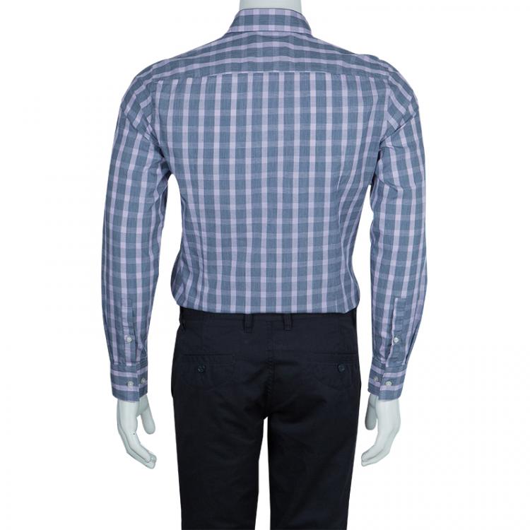 Pre Owned Boss By Hugo Boss Grey Checked Slim Fit Cotton Shirt S