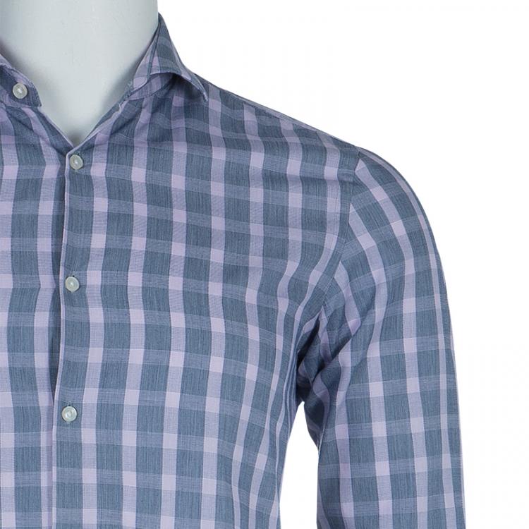 Pre Owned Boss By Hugo Boss Grey Checked Slim Fit Cotton Shirt S