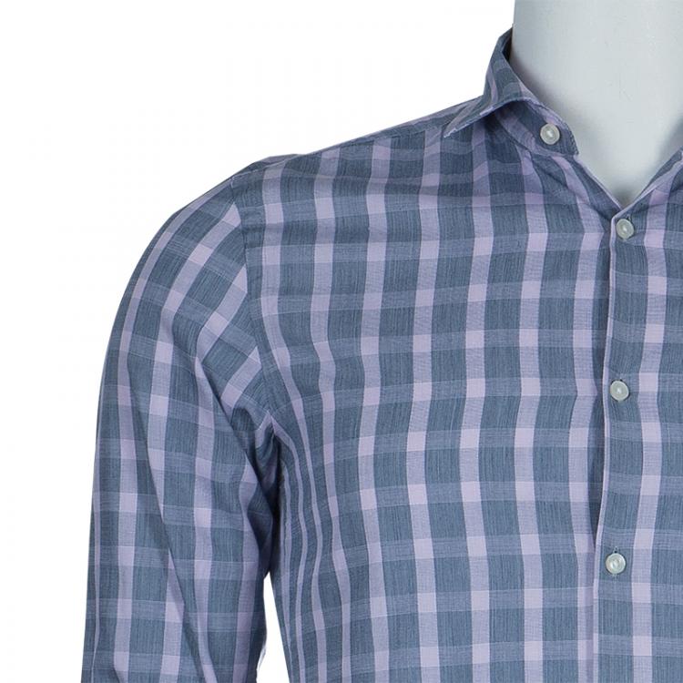 Pre Owned Boss By Hugo Boss Grey Checked Slim Fit Cotton Shirt S