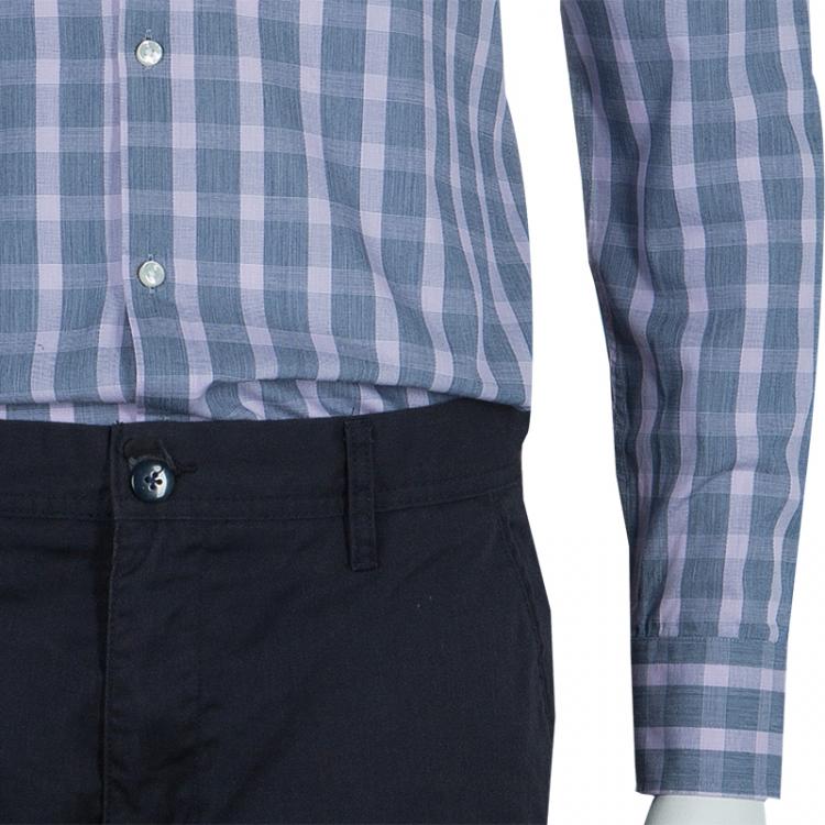 Pre Owned Boss By Hugo Boss Grey Checked Slim Fit Cotton Shirt S