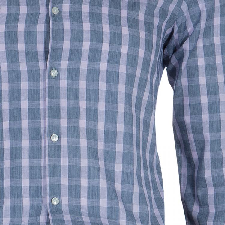 Pre Owned Boss By Hugo Boss Grey Checked Slim Fit Cotton Shirt S