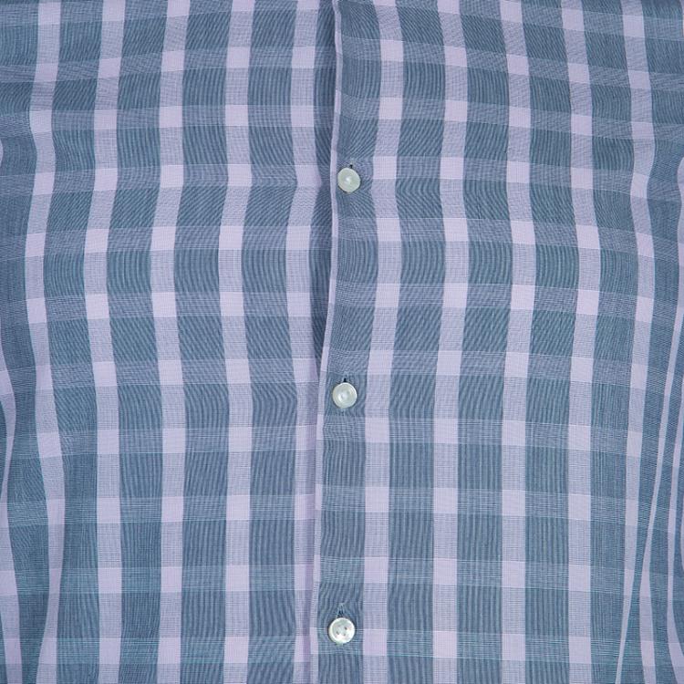 Pre Owned Boss By Hugo Boss Grey Checked Slim Fit Cotton Shirt S