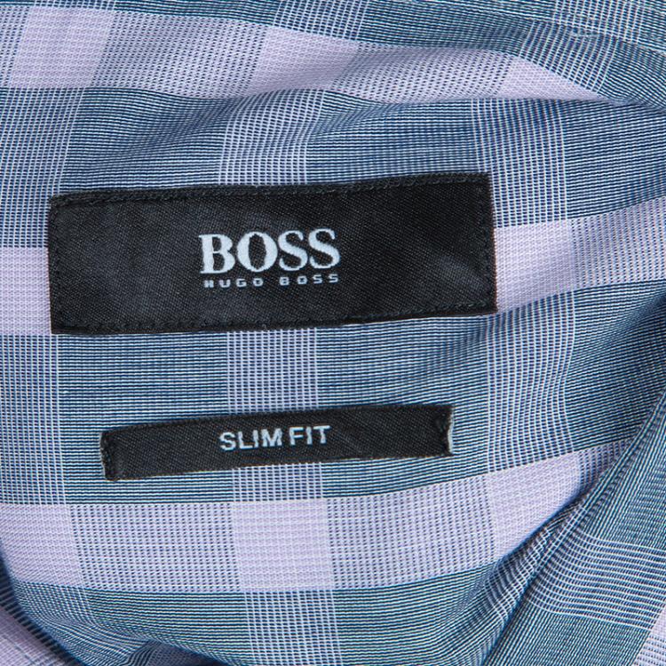 Pre Owned Boss By Hugo Boss Grey Checked Slim Fit Cotton Shirt S