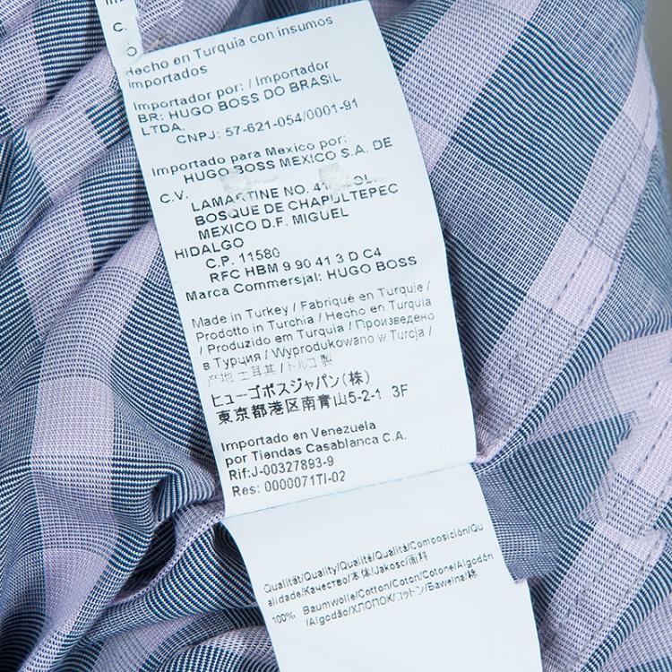 Pre Owned Boss By Hugo Boss Grey Checked Slim Fit Cotton Shirt S