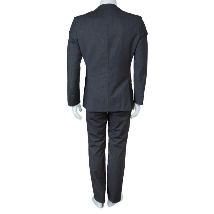 Pre Owned Boss By Hugo Boss Grey Pinstriped Wool Suit M