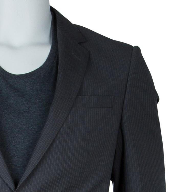 Pre Owned Boss By Hugo Boss Grey Pinstriped Wool Suit M