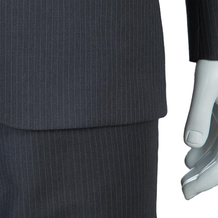 Pre Owned Boss By Hugo Boss Grey Pinstriped Wool Suit M
