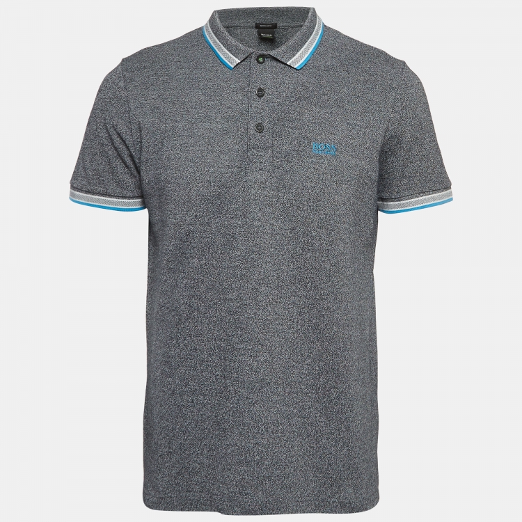 Pre Owned Boss By Hugo Boss Grey Pique Cotton Polo T-Shirt L