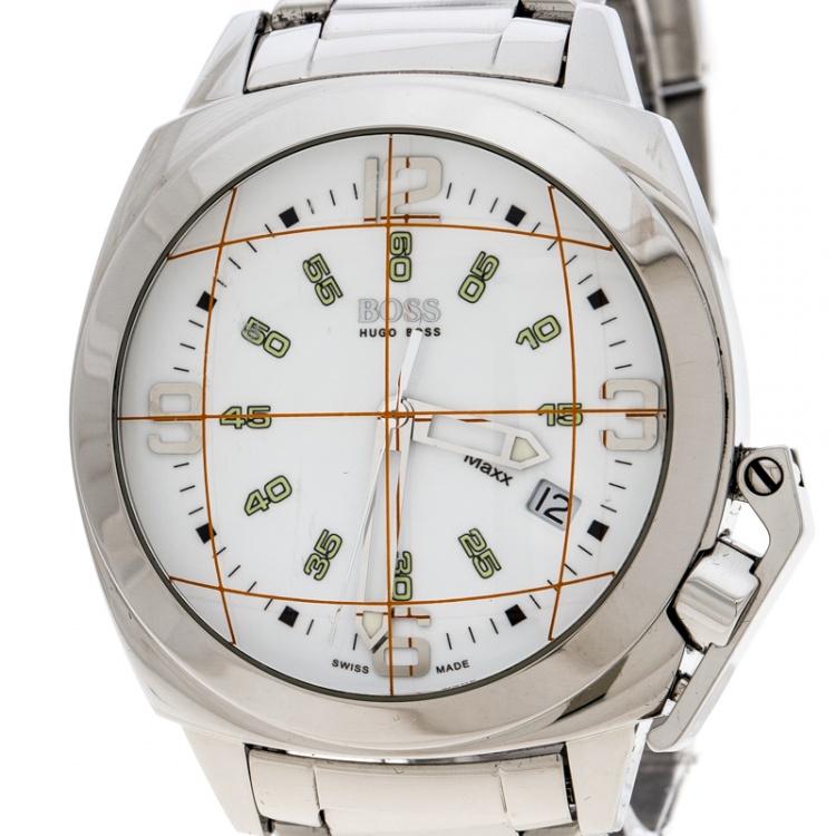 Pre Owned  Boss By Hugo Boss White Stainless Steel 1800 Men's Wristwatch 42 mm