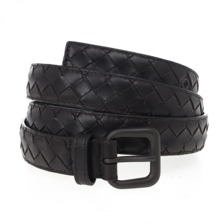 مملوكة مسبقًا Bottega Veneta Brown Intrecciato Leather Belt