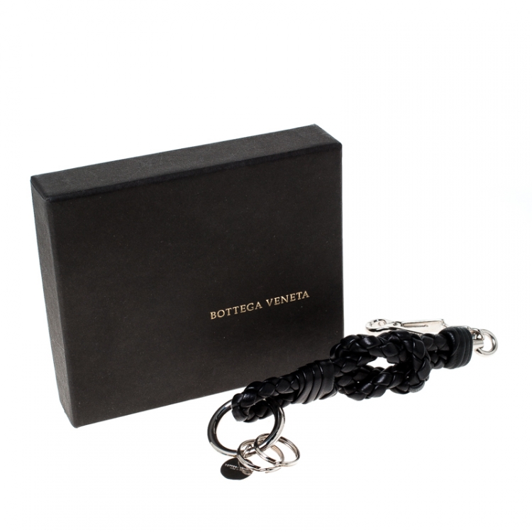 Pre Owned Bottega Veneta Black Intrecciato Knotted Key Ring