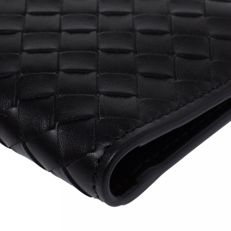 Pre Owned Bottega Veneta Black Intrecciato Leather Card Holder 