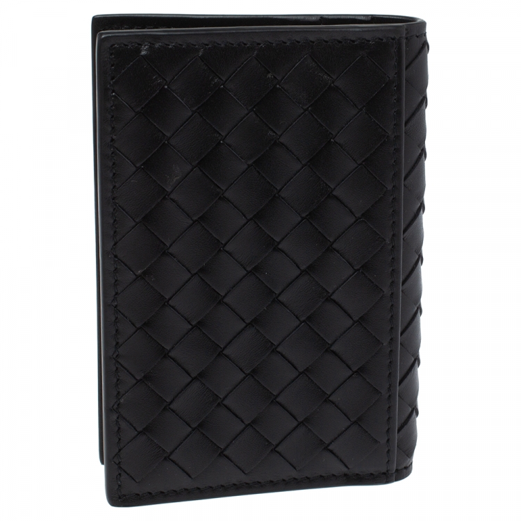 Pre Owned Bottega Veneta Black Intrecciato Leather Card Holder 