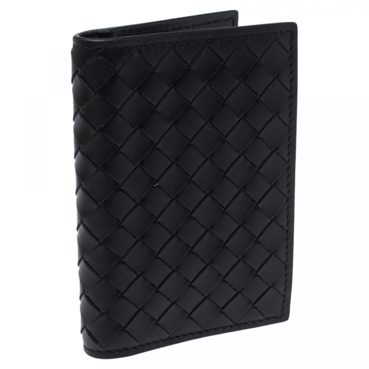 Pre Owned Bottega Veneta Black Intrecciato Leather Card Holder 
