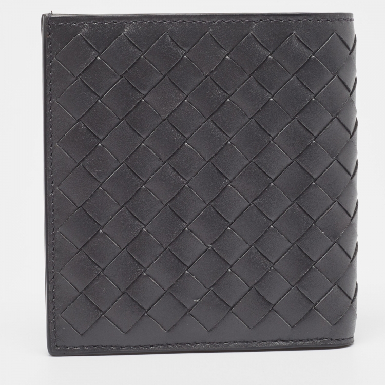 Pre Owned Bottega Veneta Dark Grey Intrecciato Leather Bifold Wallet