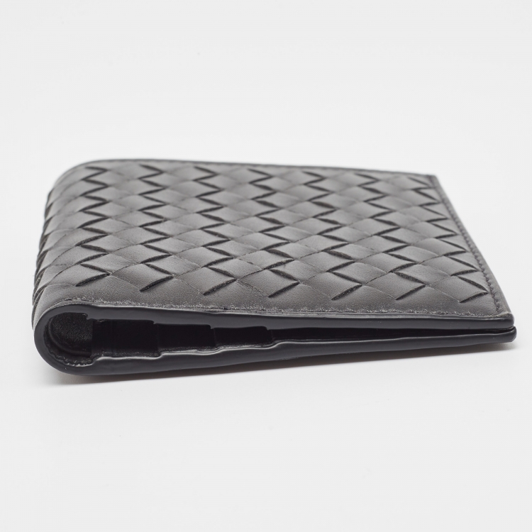 Pre Owned Bottega Veneta Dark Grey Intrecciato Leather Bifold Wallet