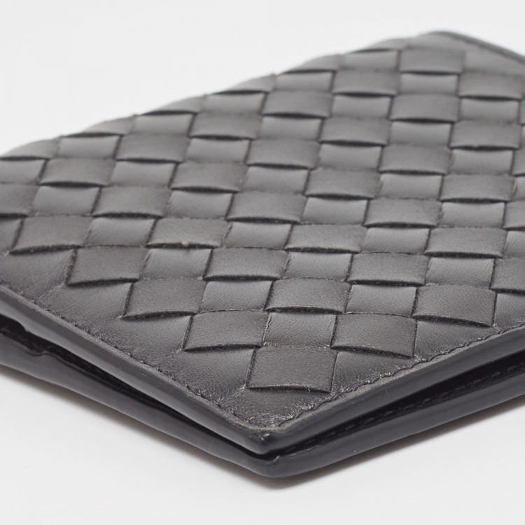 Pre Owned Bottega Veneta Dark Grey Intrecciato Leather Bifold Wallet