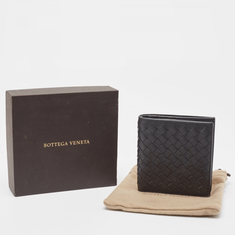 Pre Owned Bottega Veneta Dark Grey Intrecciato Leather Bifold Wallet