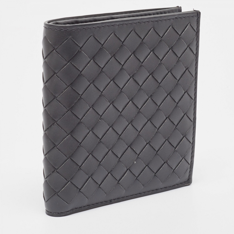 Pre Owned Bottega Veneta Dark Grey Intrecciato Leather Bifold Wallet