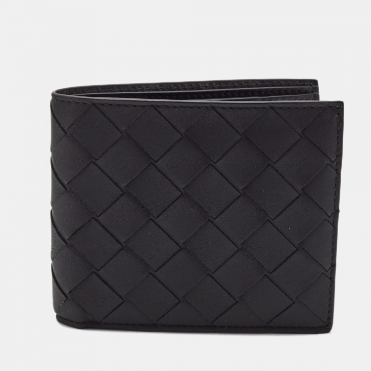 Pre Owned Bottega Veneta Black Intrecciato Leather Bifold Wallet