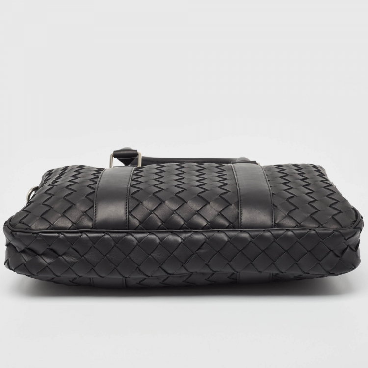Pre Owned Bottega Veneta Black Intrecciato Leather Small Slim Briefcase